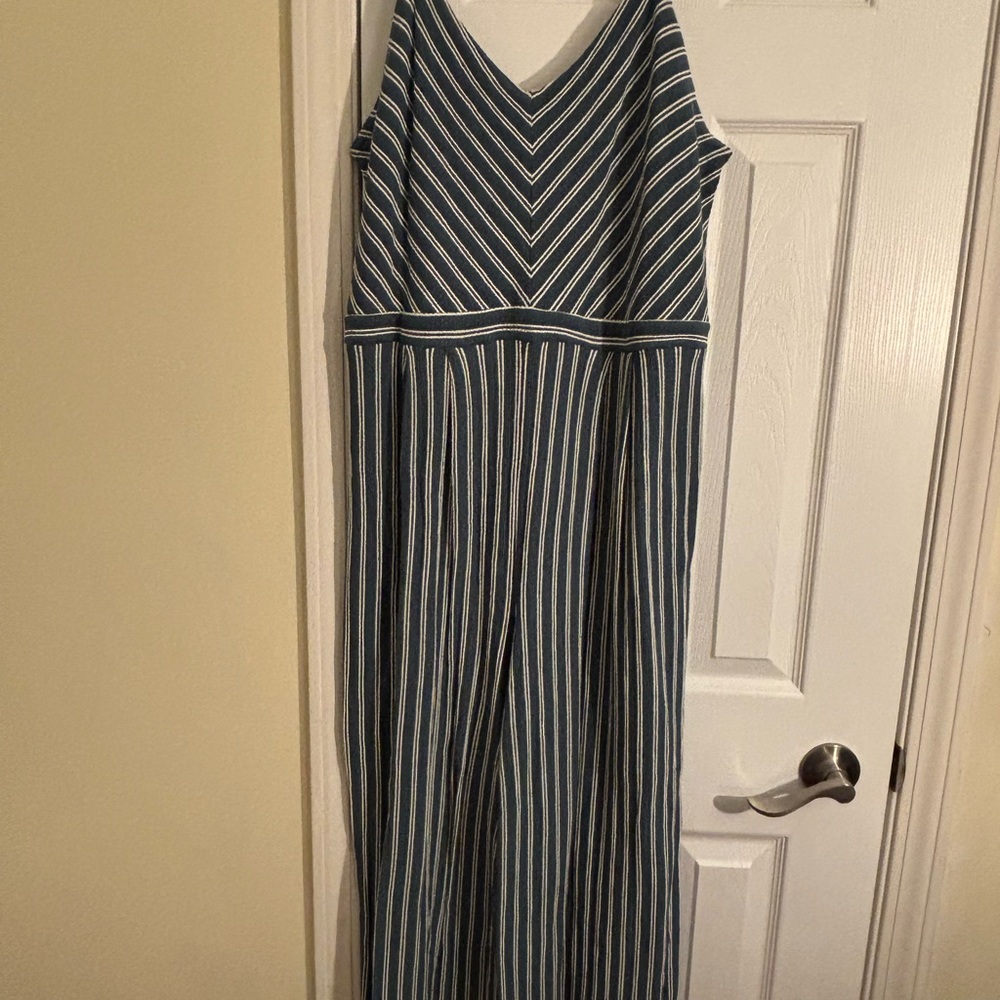 Xhilaration Teal and White Striped Jumpsuit
